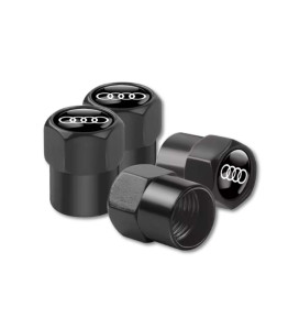 4pcs Audi Logo Tire Valve Caps - Black & Silver Anti-Dust Stem Covers