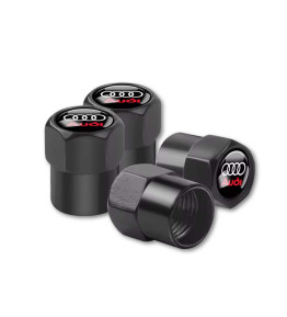 4 Stk. Audi Rotes Logo Ventilkappen - Schwarz & Silber Sport Reifenzubehör