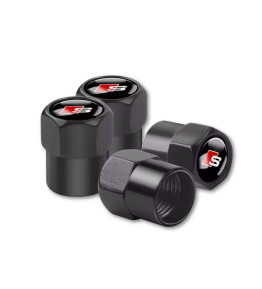 4pcs Audi S Series Tire Valve Caps - Black & Silver Sport Stem Covers