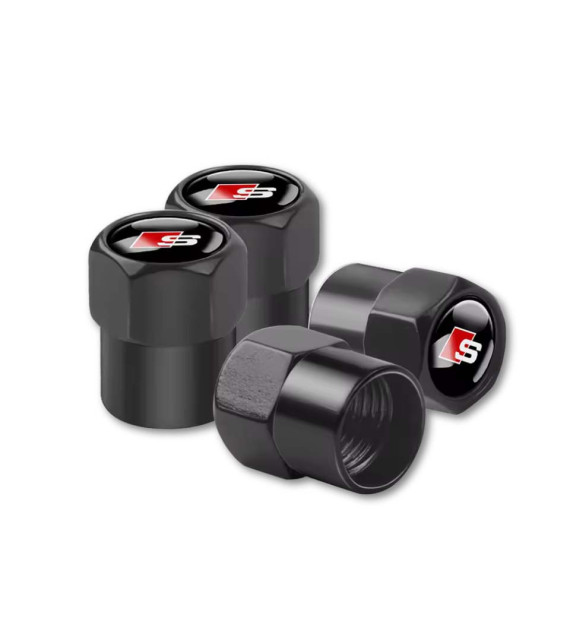 4pcs Audi S Series Tire Valve Caps - Black & Silver Sport Stem Covers