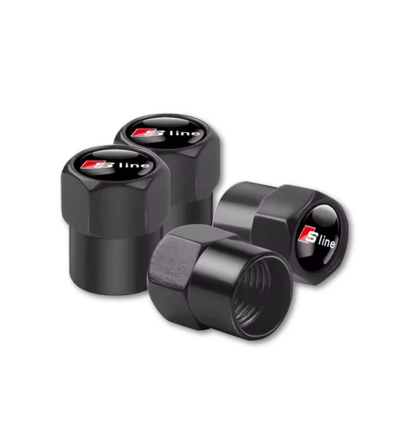 Lot de 4 Bouchons de Valve Audi S-Line - Noir et Argent Style Sport