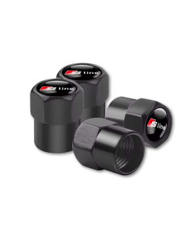 4pcs Audi S-Line Tire Valve Caps - Black & Silver Sport Stem Covers