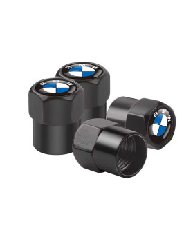 4pcs BMW Logo Tire Valve Caps - Black & Silver Anti-Dust Stem Covers