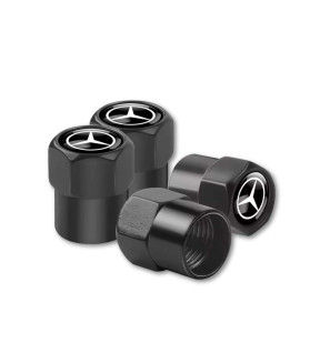 4pcs Mercedes-Benz Logo Tire Valve Caps - Black & Silver Anti-Dust Stem Covers