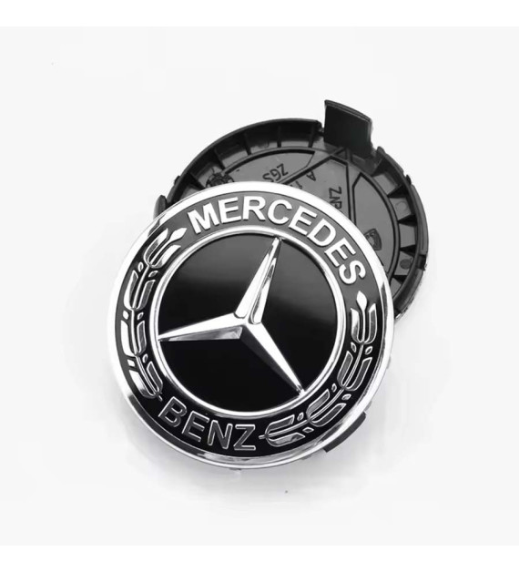 4pcs 75mm / 70mm Mercedes Hub Caps - Black Laurel Wreath Wheel Centers