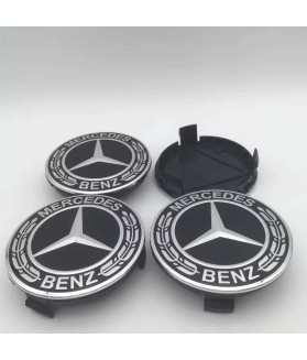 4pcs 75mm / 70mm Mercedes Hub Caps - Black Laurel Wreath Wheel Centers