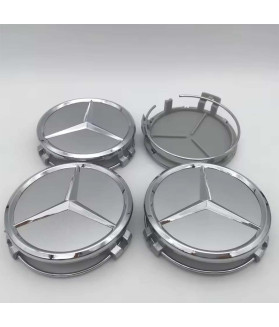 4 Stk. 75mm / 70mm Mercedes Nabendeckel - Matt Silber Satin Felgendeckel