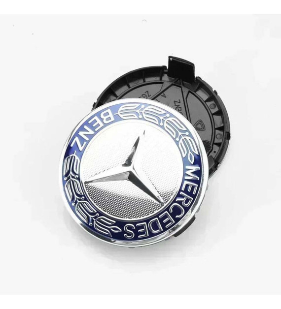 4 Stk. 75mm / 70mm Mercedes Nabendeckel - Klassischer Blauer Lorbeerkranz Felgendeckel