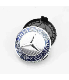 4 Stk. 75mm / 70mm Mercedes Nabendeckel - Klassischer Blauer Lorbeerkranz Felgendeckel