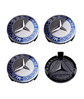4pcs 75mm / 70mm Mercedes Hub Caps - Classic Blue Laurel Wreath Centers