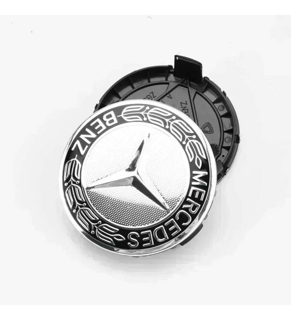 4pcs 75mm / 70mm Mercedes Hub Caps - Silver & Black Laurel Wreath Centers