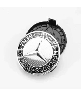 4 Stk. 75mm / 70mm Mercedes Nabendeckel - Silber & Schwarz Lorbeerkranz Felgendeckel