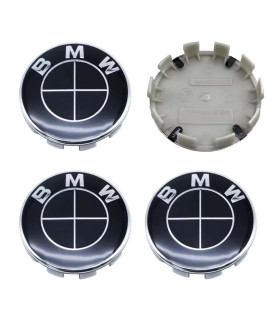 4 Stk. 68mm / 65mm BMW Nabendeckel 36136768640 - Komplett Schwarz Glänzend Felgendeckel