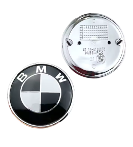 2pcs BMW Hood & Trunk Emblems 74mm, 82mm - Custom Black & White 51148132375