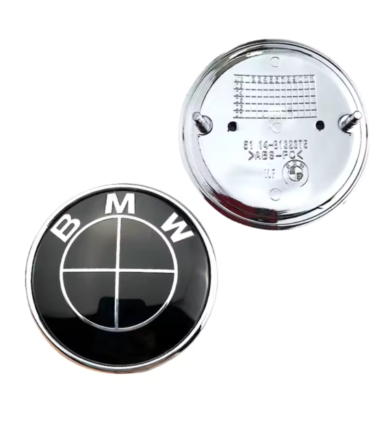 2 Stk. BMW Emblem 74mm, 82mm - Motorhaube & Heckklappe Komplett Schwarz 51148132375