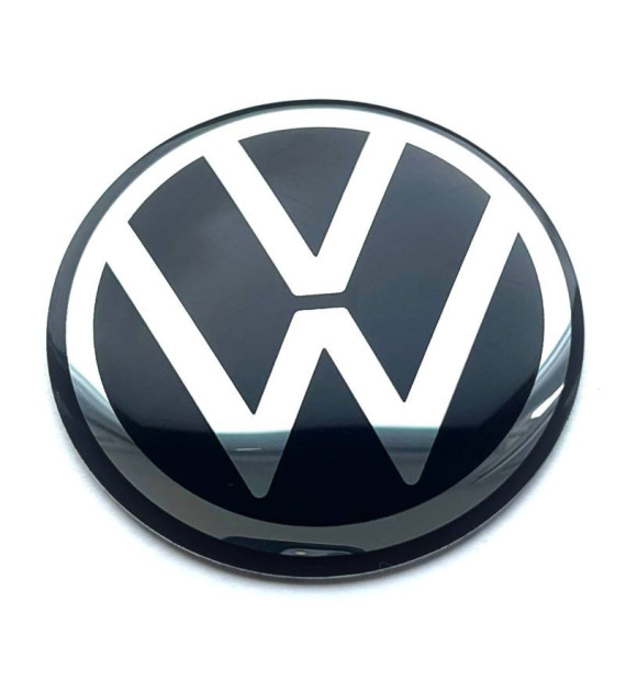 4er Set Neues VW Logo Metall Aufkleber für Felgen, Silber-Schwarz, Größen 40mm bis 120mm.