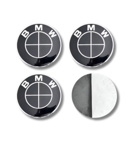 Lot de 4 Stickers Centre de Roue BMW Noir Brillant Stealth (56mm 60mm 65mm 70mm)