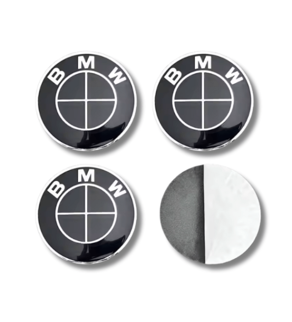 4pcs BMW Full Black Stealth Edition Wheel Center Stickers (56mm 60mm 65mm 70mm)