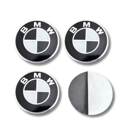 4er Set BMW Monochrom Schwarz Weiß Felgendeckel Aufkleber (56mm 60mm 65mm 70mm)