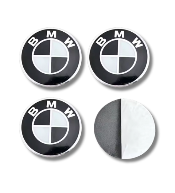 4pcs BMW Monochrome Black White Wheel Center Stickers (56mm 60mm 65mm 70mm)