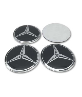 4pcs Black & Silver Star Mercedes Benz Emblems Wheel Center Rim Cover Logo Stickers 56-75mm