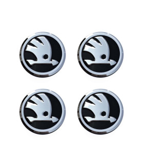Lot de 4 Emblèmes Skoda avec Cercle Chrome - Autocollants Métal 56mm 60mm