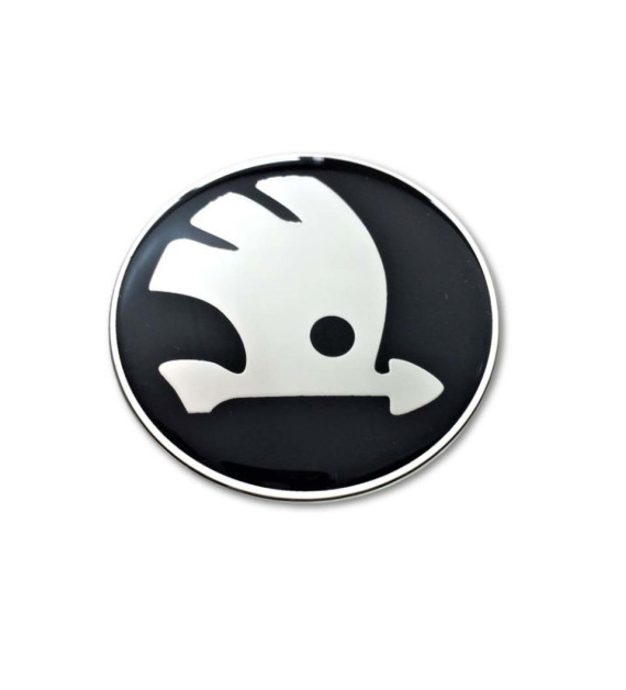 Lot de 4 Emblèmes Skoda Noir Argent - Autocollants Métal Jante 65mm