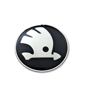 Lot de 4 Emblèmes Skoda Noir Argent - Autocollants Métal Jante 65mm