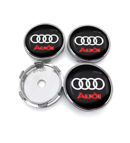 60mm / 56mm Lot de 4 Audi Centres de Roue Cache-Moyeu - Logo Sport Noir et Rouge