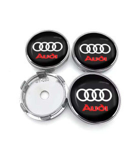 60mm / 56mm Lot de 4 Audi Centres de Roue Cache-Moyeu - Logo Sport Noir et Rouge