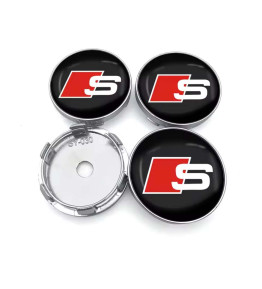 4pcs 60mm / 56mm Audi S Series Hub Caps - Black Performance Wheel Centers