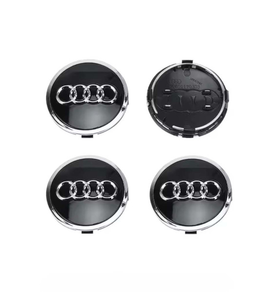 4 Stk. 61mm / 57mm Audi Nabendeckel 4M0601170 - Schwarz & Silberring Felgendeckel
