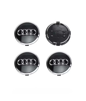 4 Stk. 61mm / 57mm Audi Nabendeckel 4M0601170 - Schwarz & Silberring Felgendeckel