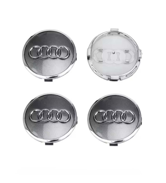 4pcs 61mm / 57mm Audi Hub Caps 4M0601170 - Gray & Silver Ring Centers