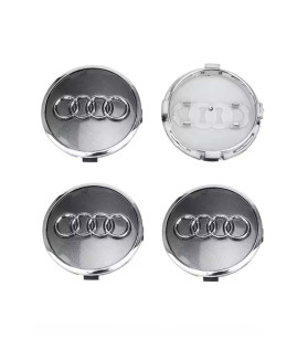 61mm / 57mm Lot de 4 Audi Cache-Moyeux 4M0601170 - Gris avec Cercle Argent Centres de Roue