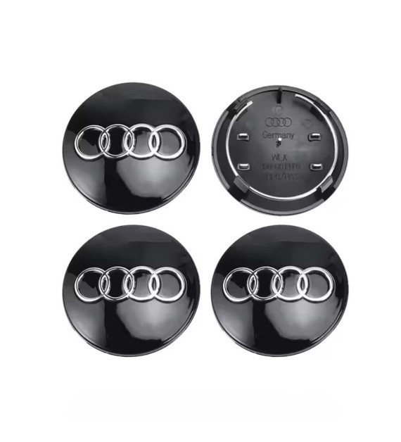 4 Stk. 68mm / 57mm Audi Nabendeckel 8D0601170 - Schwarz Glänzend Felgendeckel