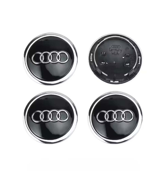 4 Stk. 69mm / 54mm Audi Nabendeckel 4B0601170A - Schwarz & Silberring Felgendeckel