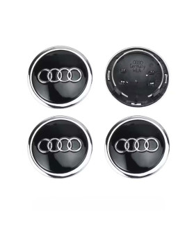 4 Stk. 69mm / 54mm Audi Nabendeckel 4B0601170A - Schwarz & Silberring Felgendeckel