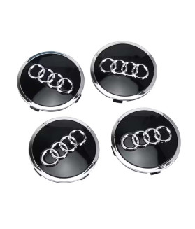 4pcs 69mm / 54mm Audi Hub Caps 4B0601170A - Black & Silver Ring Centers